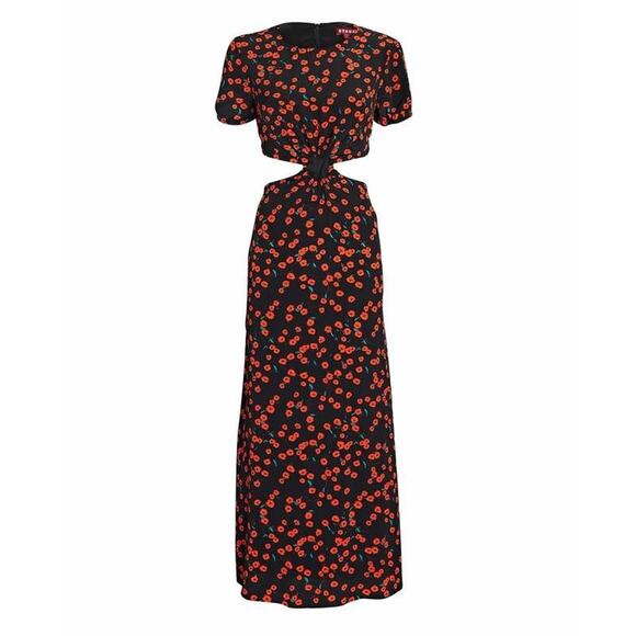 Staud Calypso Poppy Cut-Out Midi Dress - S Poppy Field